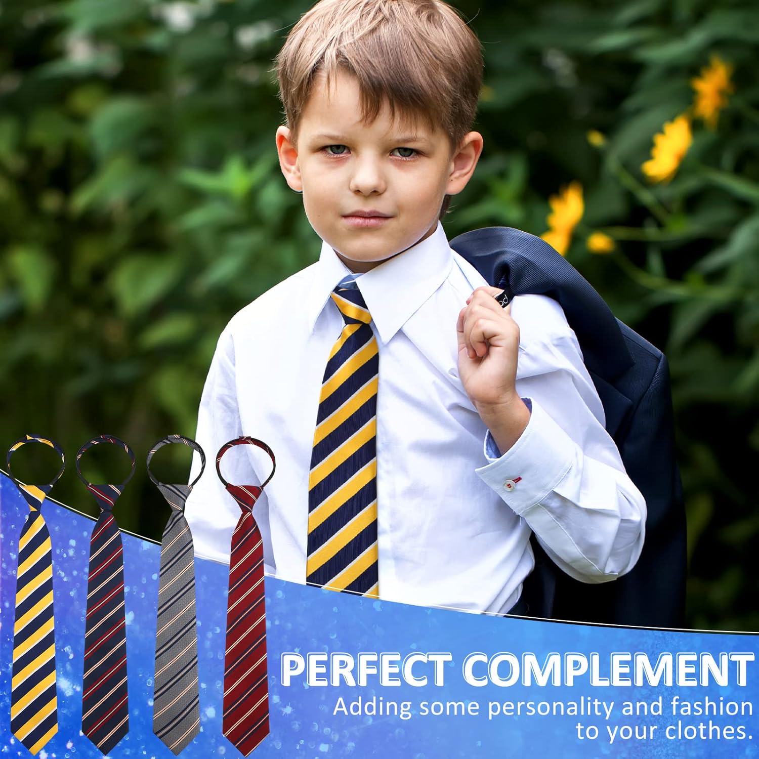 Geyoga 4 Pcs Boys Tie for Kids 15 Inch Adjustable Pre-tied Neckties Zipper Youth Neck Strap Tie for Halloween Party Costume Wedding Graduation School Cosplay Uniforms 6-12 Years - Image 4