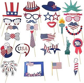 Patriotic Party Decorations Patriotic Photo Booth Props, American Flag,Uncle Sam Hat,Patriotic Cutouts for American Pride,Memorial Day,Veterans Day,Fourth 4th of July Decorations Supplies 30 Pcs