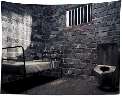 Miniatura 10 de BELECO Telón de fondo de prisión de 15 x 8 pies para fotografía de celda de prisión, habitación prohibida con marcas y manchas de sangre, fondo de