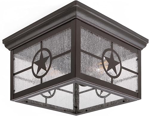 Miniatura 2 de CORAMDEO Country Star - Accesorio cuadrado de 2 luces para montaje en techo para interior o exterior, dos enchufes estándar, parte inferior abierta,