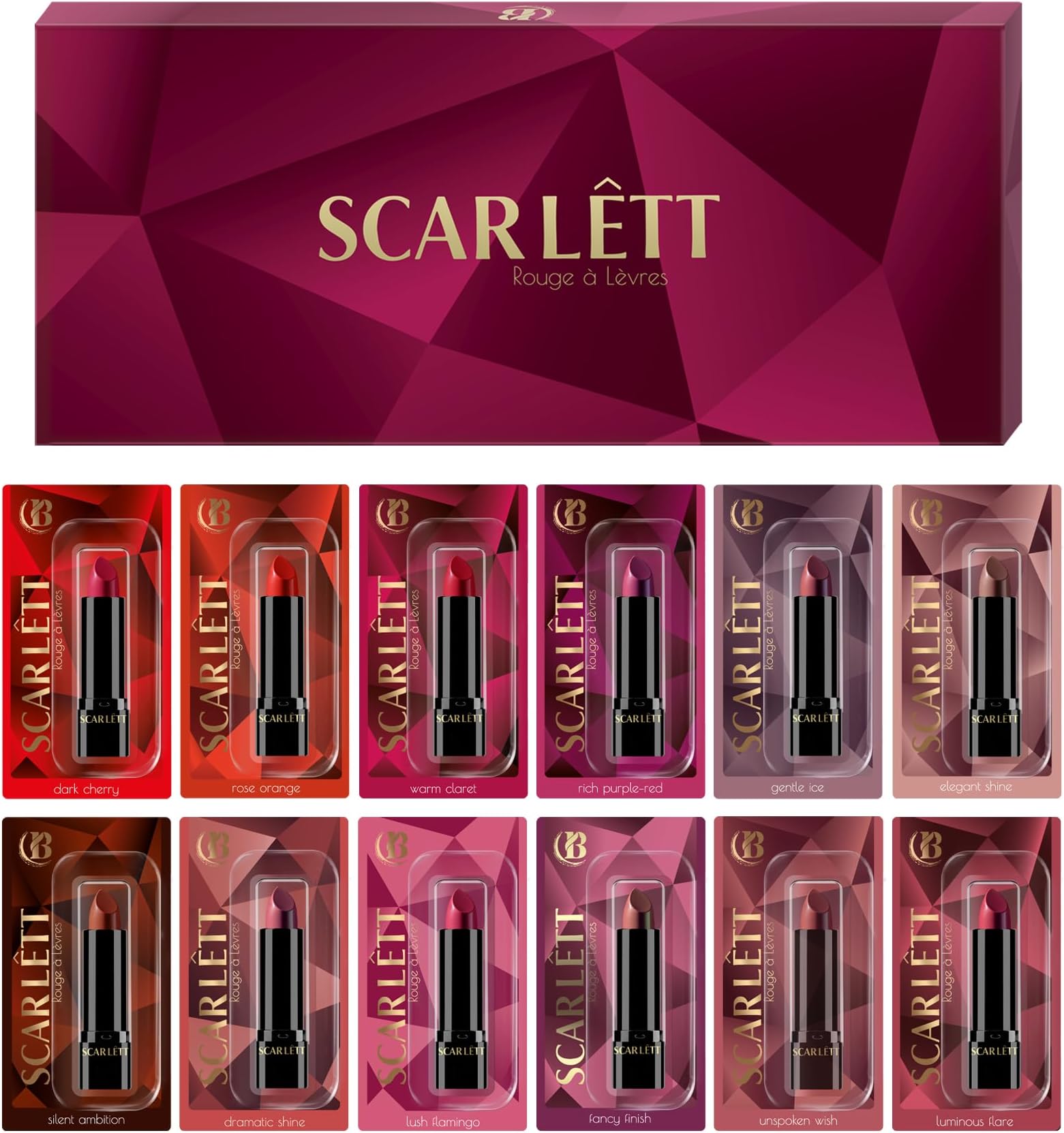 12 Lipstick Set 12 Different Shades Full-size Individually Packed
