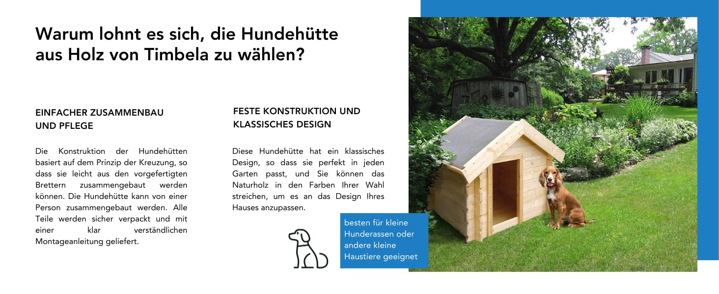 Hundehütte Outdoor kleine Hunde – Hundehaus Holz für Kleiner Rassen, wasserfestes Dach 76 x 99 x H80 cm, Größe S, Timbela M401-1