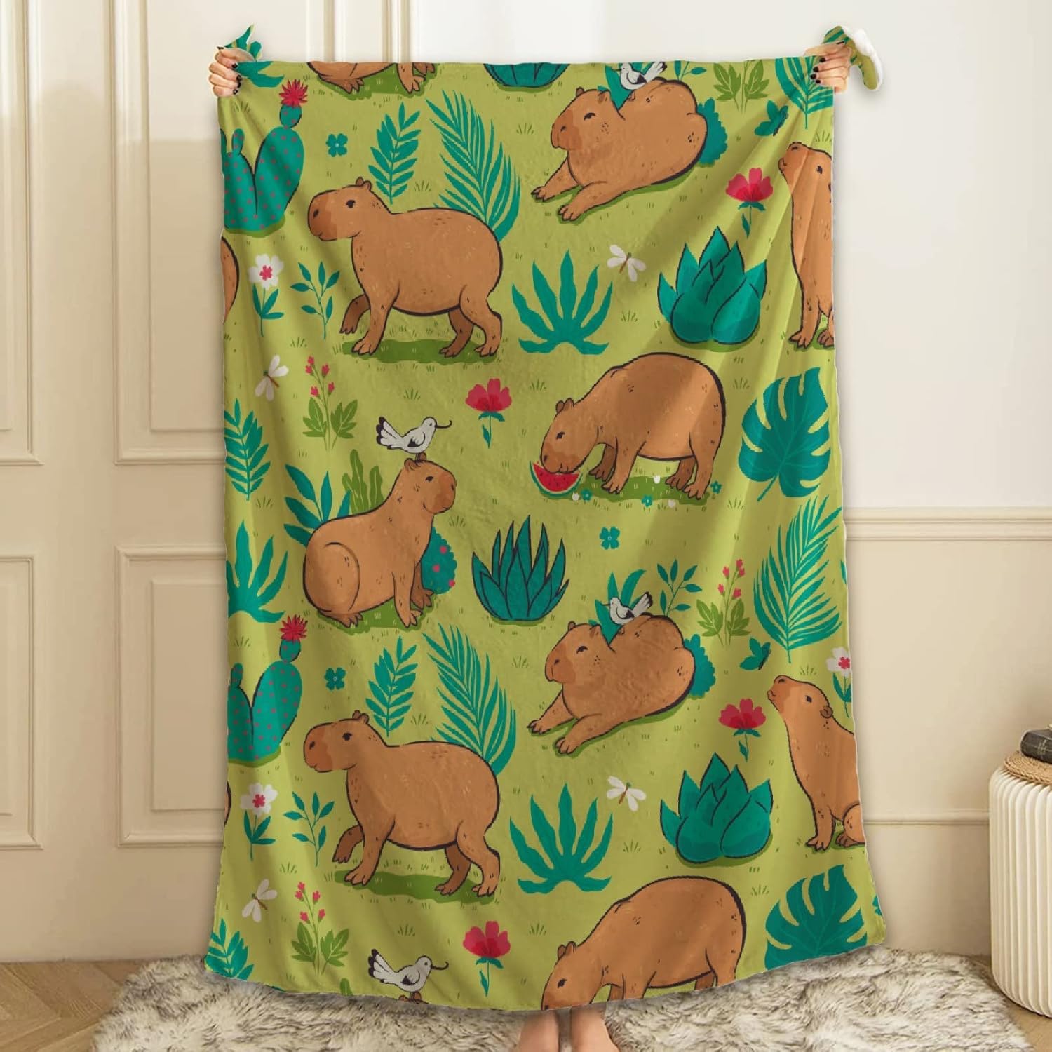 Cute Capybara Throw Blanket Fannel Fleece Super Soft Funny Blanket Travel Throw Blanket for Bed Couch Sofa for Baby