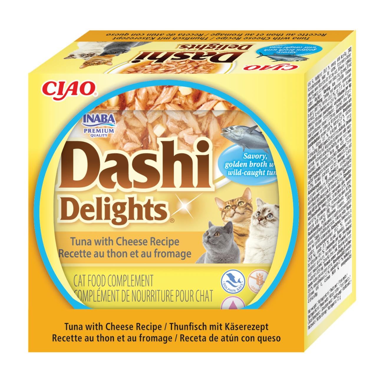 INABA Dashi Delights: Tuna with Cheese Recipe (12 x 40g) / Grain-Free, Rich in Protein, Natural Ingredients, Delicious and Healthy, Wet Cat Food