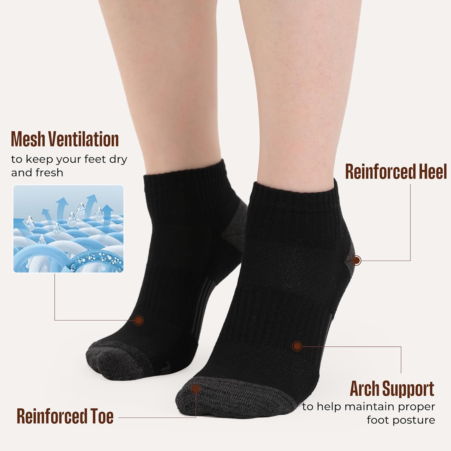 BAMBOO COOL Ankle Socks Womens Athletic Running Socks Moisture-Wicking Bamboo Viscose Cushioned Anti-Blister 5/6 Pairs - Image 4