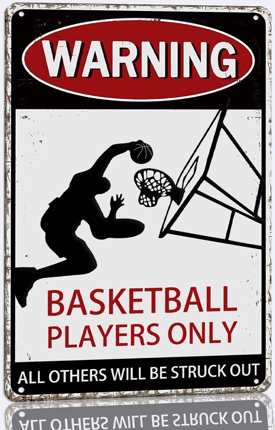 SMAZDFXX Basketball Metal Tin Sign Vintage Basketball Poster Plaque Signs for Boys Room Home Wall Decor Warning Basketball Players Only All Others Will Be Struck12 x16