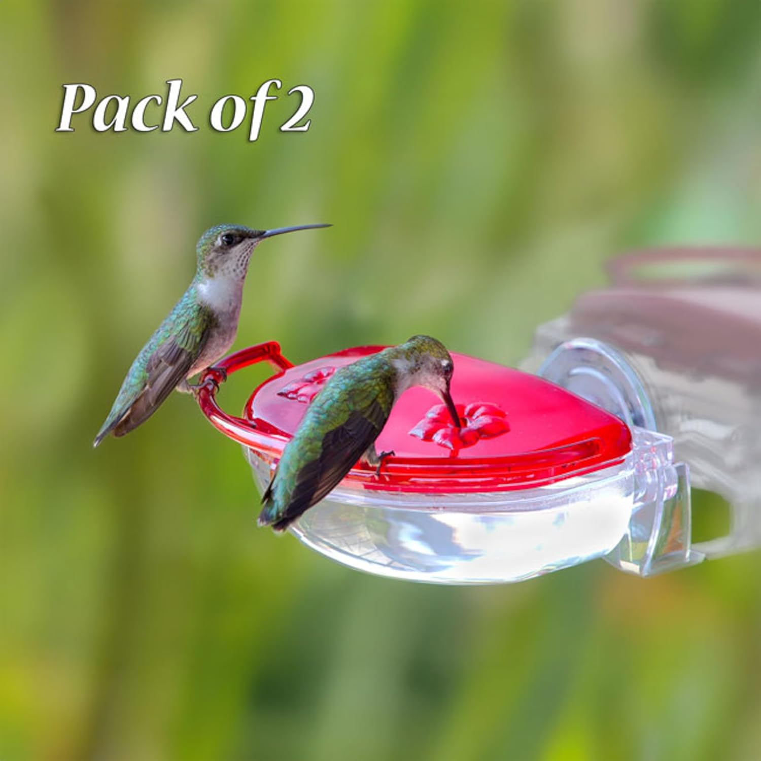 Aspects Gem Window Hummingbird Feeders, Pack of 2, 4 oz Red Jewel Box Style Nectar Feeders with Perch and Suction Cup Mounts, Easy Clean Window Mounted Hummingbird Feeders