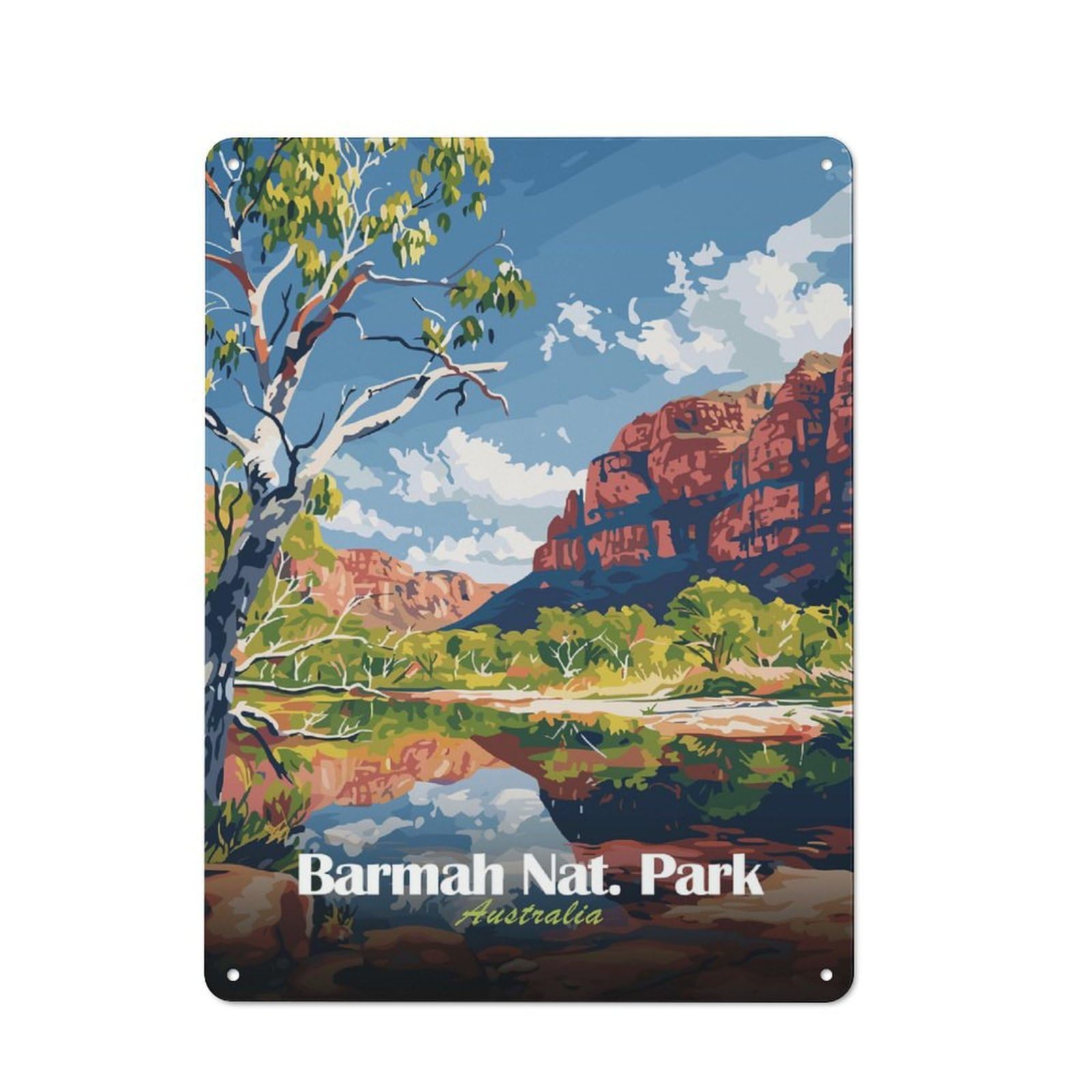 Junmoney Style-3 Vintage Barmah National Park Australia Landscape Art Vintage Metal Sign 40X30cm, Restaurant Wall Art For Takeaway, Bar, Kitchen Or Counter Area