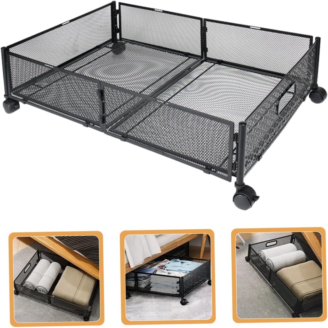 Foldable under Bed Storage Organizer Multi-purpose Container Wheels for Easy Access Frame for Sofa and Bed Storage Space-saving for Clothes and Blankets
