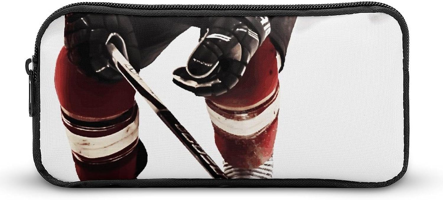 Ice Hockey Pattern Pencil Case Large Capacity, Durable Pencil Pouch Portable Small Cosmetic Bag with Metal Zipper, Simple Makeup Pouch Aesthetic Toiletry Bag for Travel Office