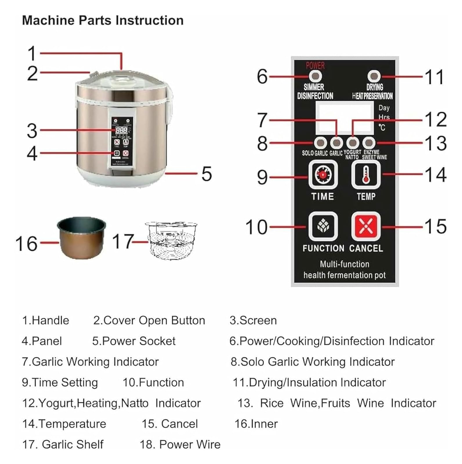 Fermentatore for aglio nero da 7,5 litri - Macchina for aglio a controllo intelligente completamente automatico for kimchi, natto e yogurt