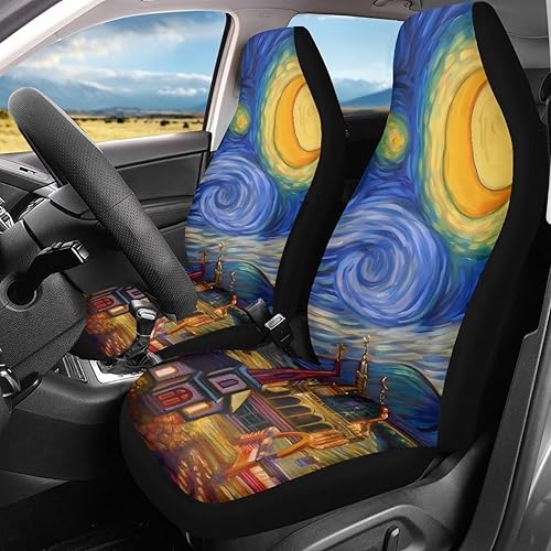 Mumeson Van Gogh - Fundas de asiento de coche de noche estrellada, protector de cojín interior de automóvil, solo asientos delanteros, tamaño