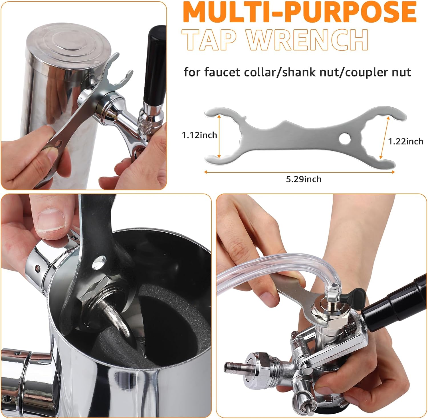 Draft Beer Line Shank Faucet Kit Kegerator Replacement Parts Beer Tap Replacement for Beer Tower Dispenser No Leak 3/16" Beer Line Keg Coupler Barb Tap Wrench Brush Plug & Self-Closing Spring