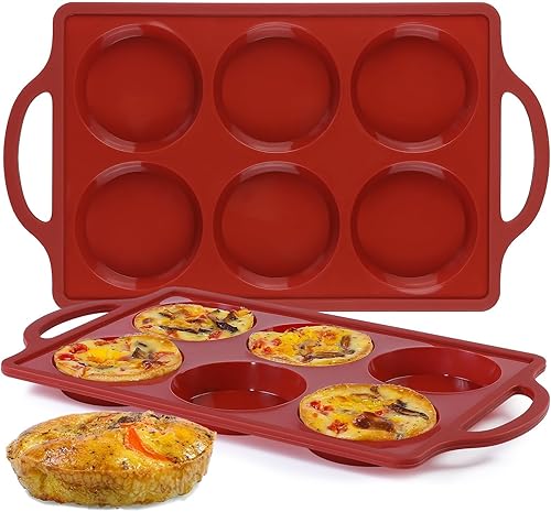 Miniatura 19 de CAKETIME Molde de silicona para magdalenas con marco de metal, sartén redonda antiadherente de 4 pulgadas para muffins ingleses, empanadas, pan