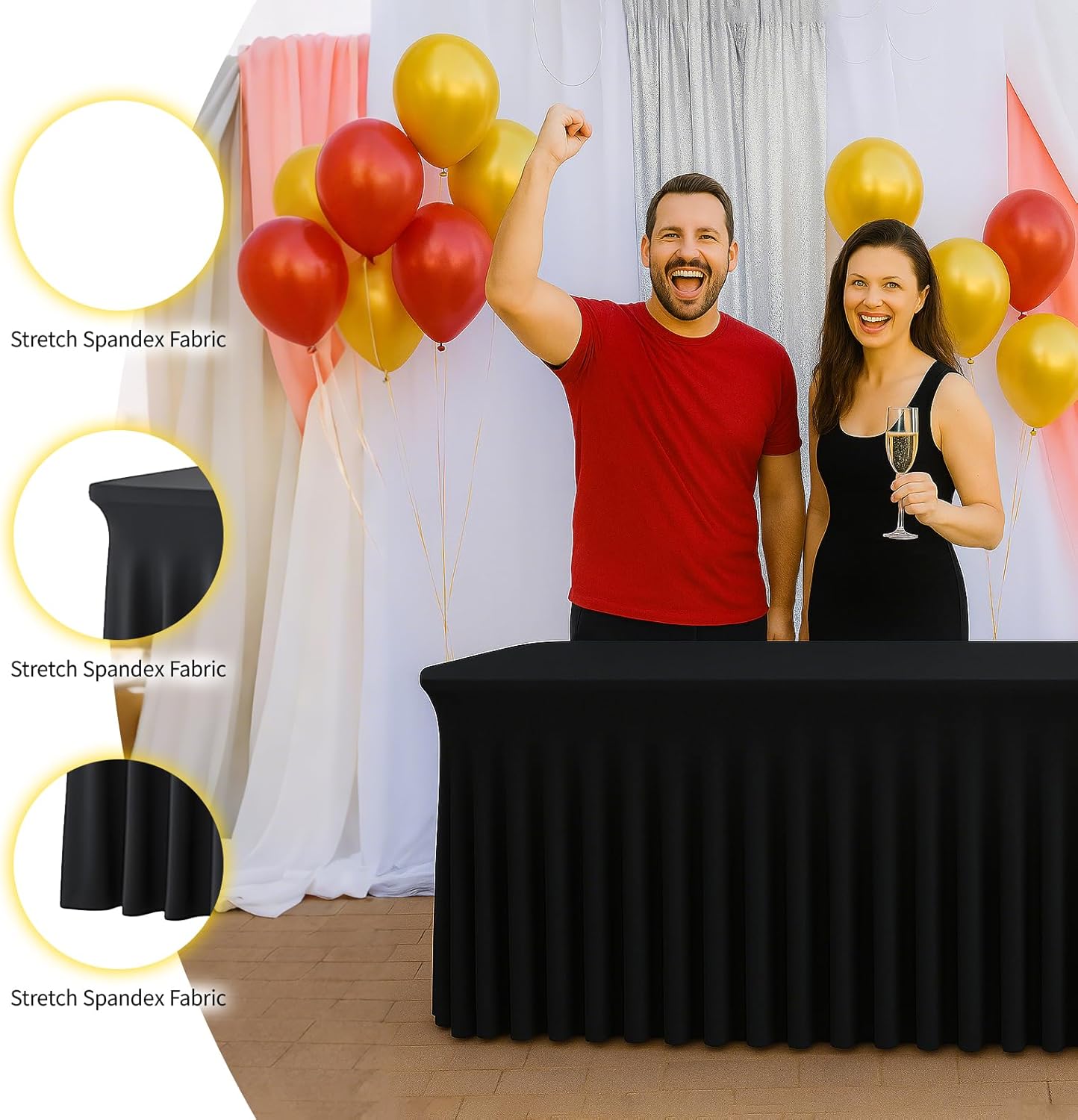 Deep Dream 2 Pack Black Spandex Table Covers 6 Foot, Fitted Stretch Tableclothes 30x72 Inch, Wrinkle Free 6FT Fitted Table Clothes with Skirt for Party, Banquet, Wedding and Events