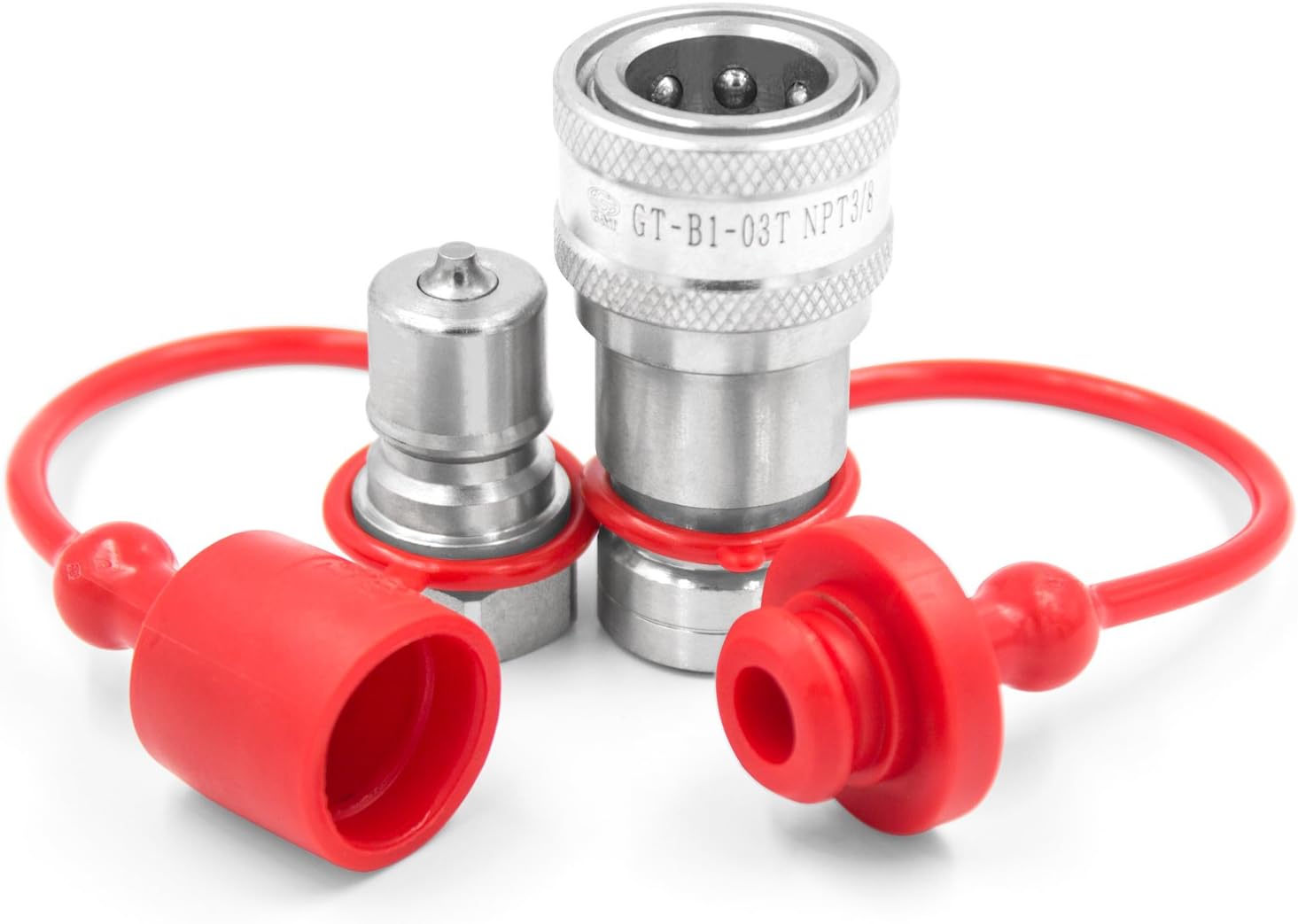 3/8" NPT Thread ISO7241-B Hydraulic Quick Connect Coupler Set with Dust Caps