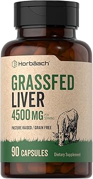 Horbäach Grass Fed Beef Liver | 4500mg | 90 Capsules | Desiccated, Pasture Raised, Grain Free, Non-GMO Supplement
