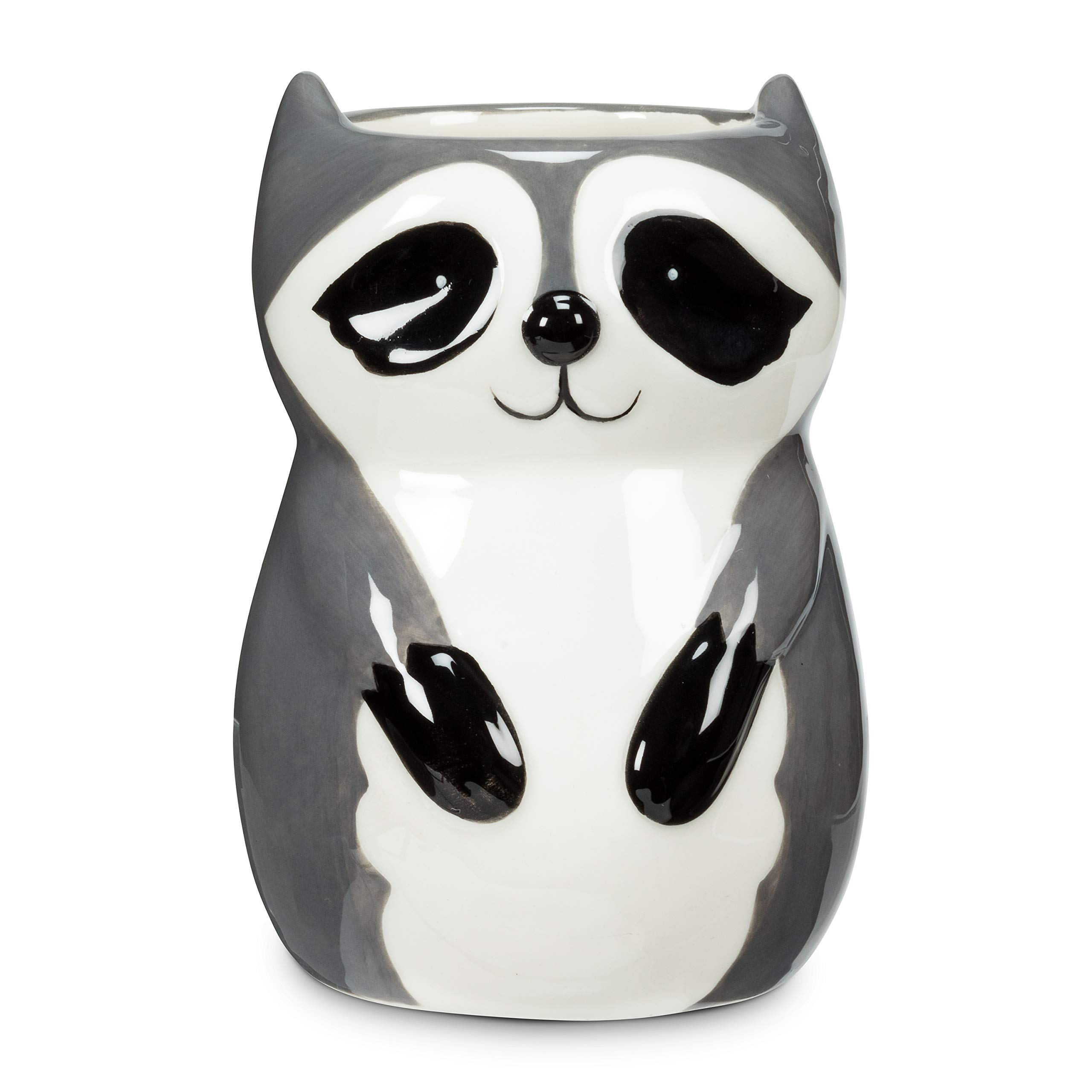 27-MINIKIN-473 Sitting Raccoon Planter/Vase-4" H, 4 inches H, Grey