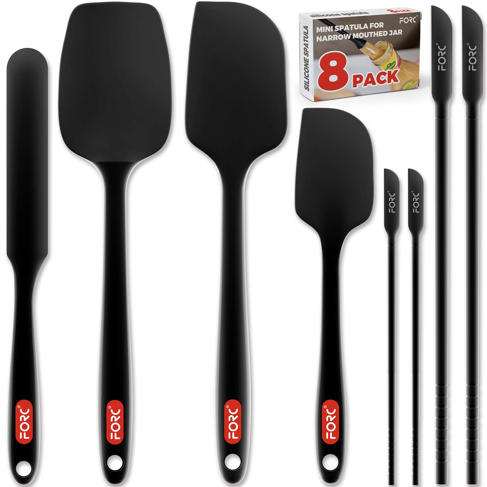 Forc Silicone Spatula Set of 8 include 4 Mini Spatulas, Heat Resistant Rubber Spatula Kitchen Utensils, One Piece Design w...