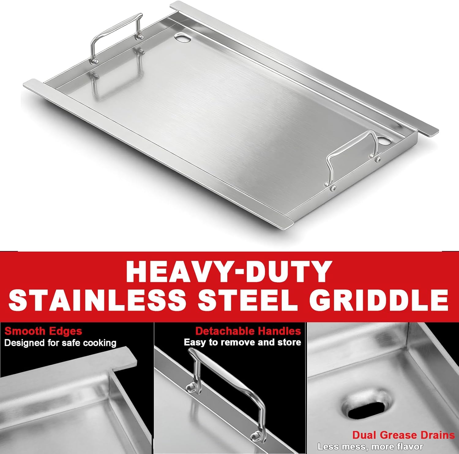Full-Size Griddle Insert for Napoleon 500 Grills, 26" x 17.7" Flat Top Griddle for Napoleon Prestige/Prestige PRO/Built-In 500 Series/Rogue 525, Heavy-Duty Stainless Steel Grill Accessory Replacement