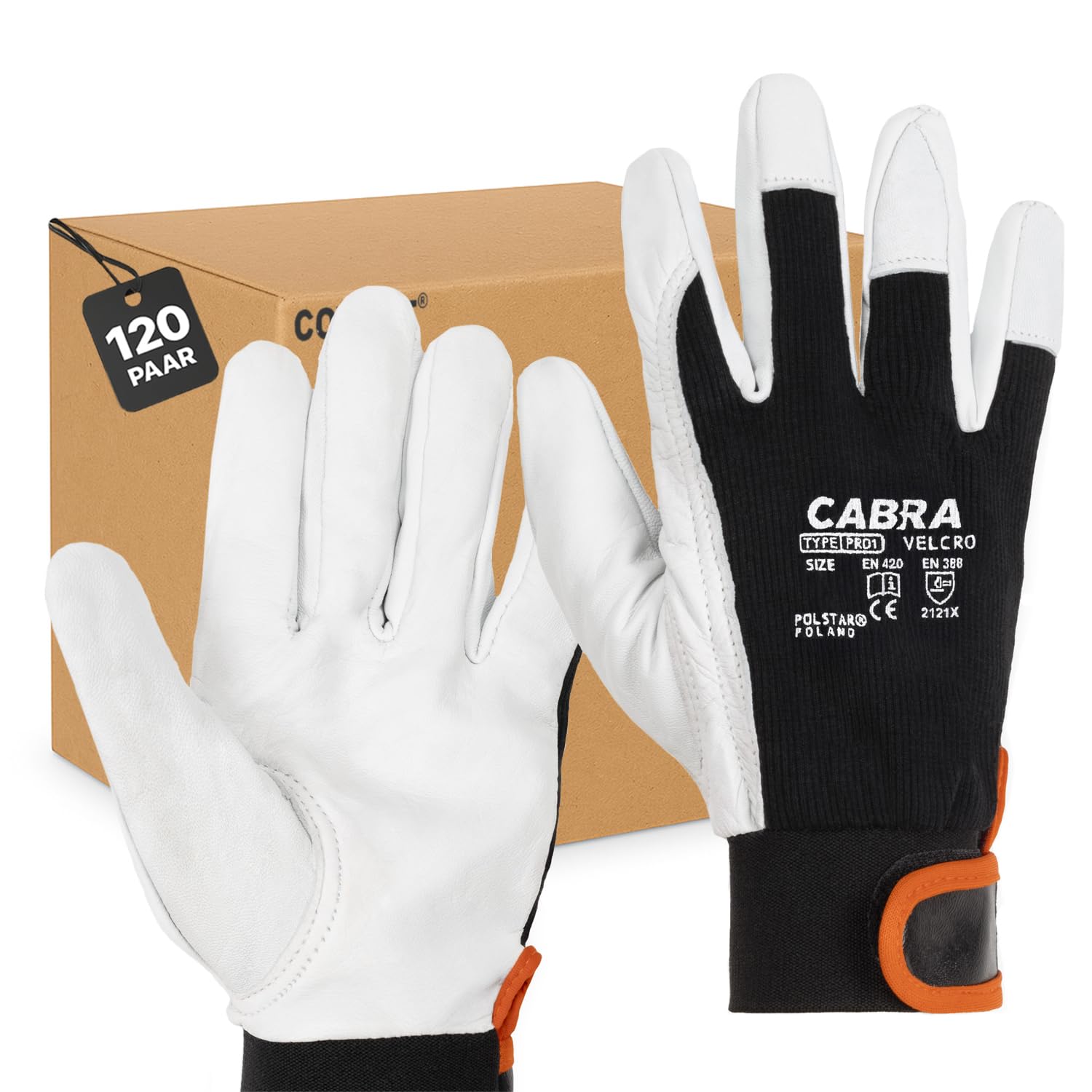 Covent Guantes de trabajo de cuero para hombre, talla 9 - Guantes de cuero de cabra EN388 2121X – Guantes de protección para electricistas, empaquetadores y jardineros - Borde de velcro elástico