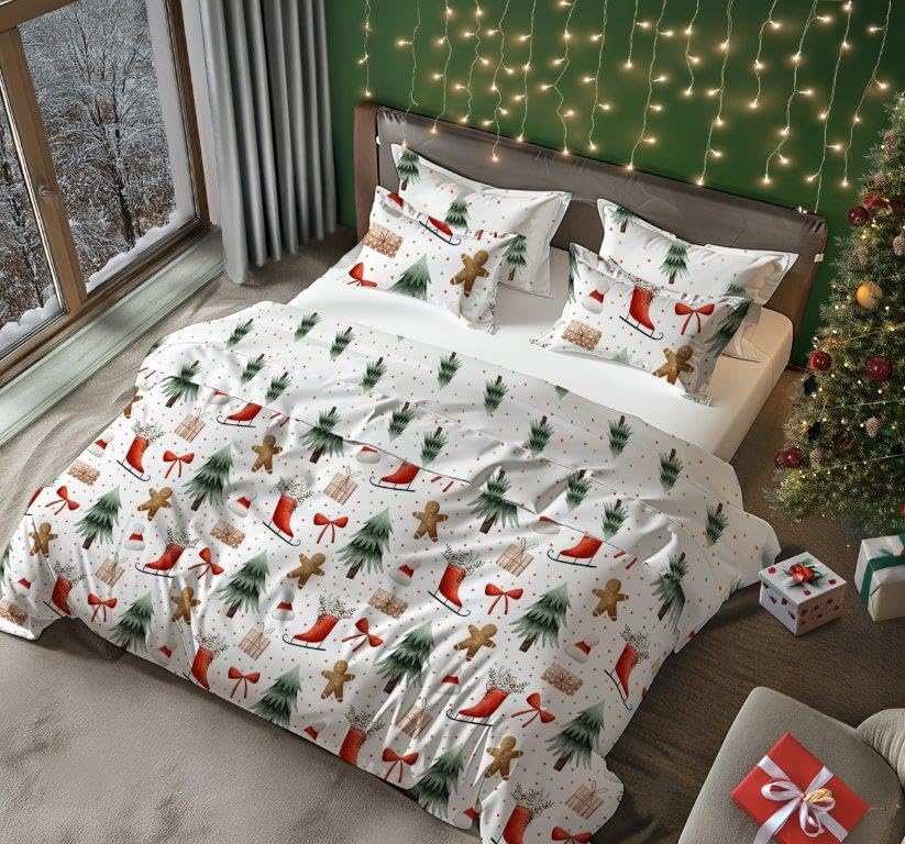 Faro Bettwäsche Set Baumwoll Weihnachtsbettwäsche (Weiß Bunt -...