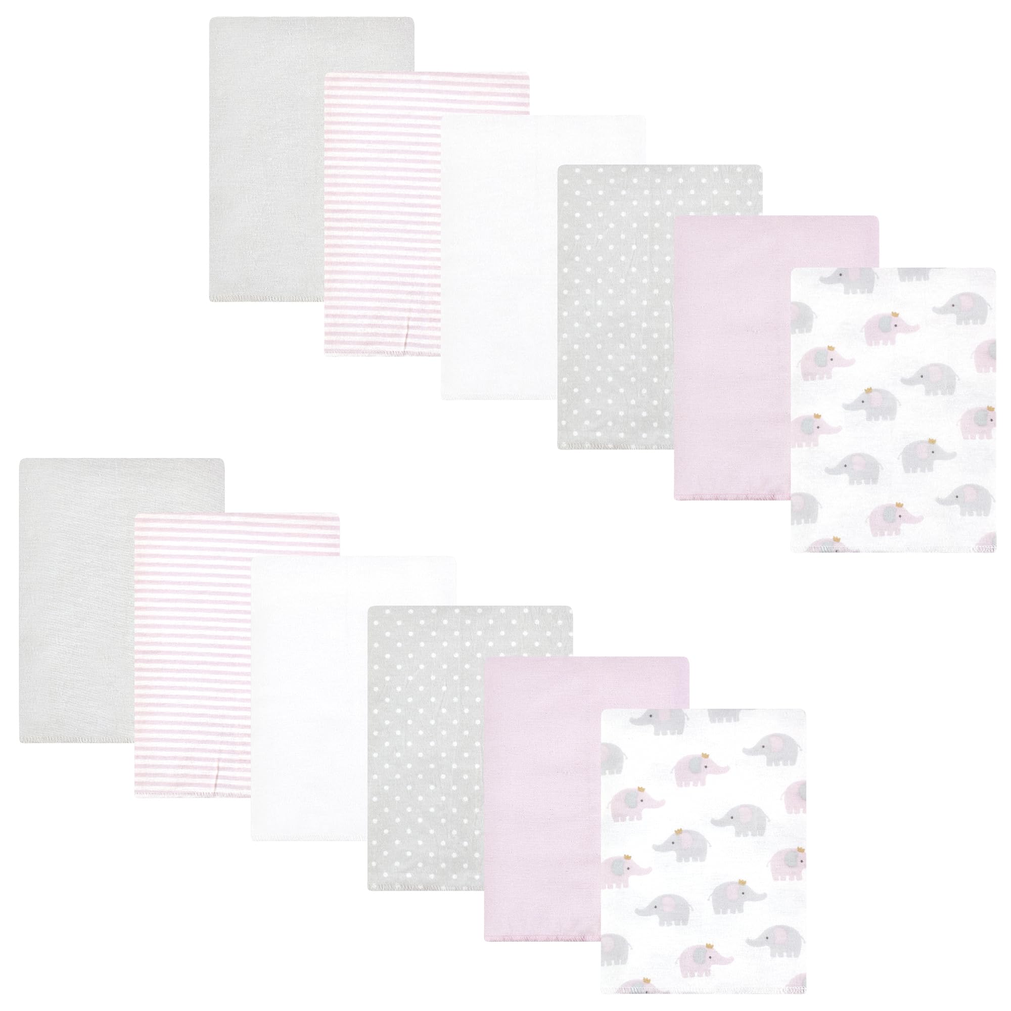 Hudson Baby Unisex Baby Cotton Flannel Burp Cloths Bundle, Lilac Elephants, One Size