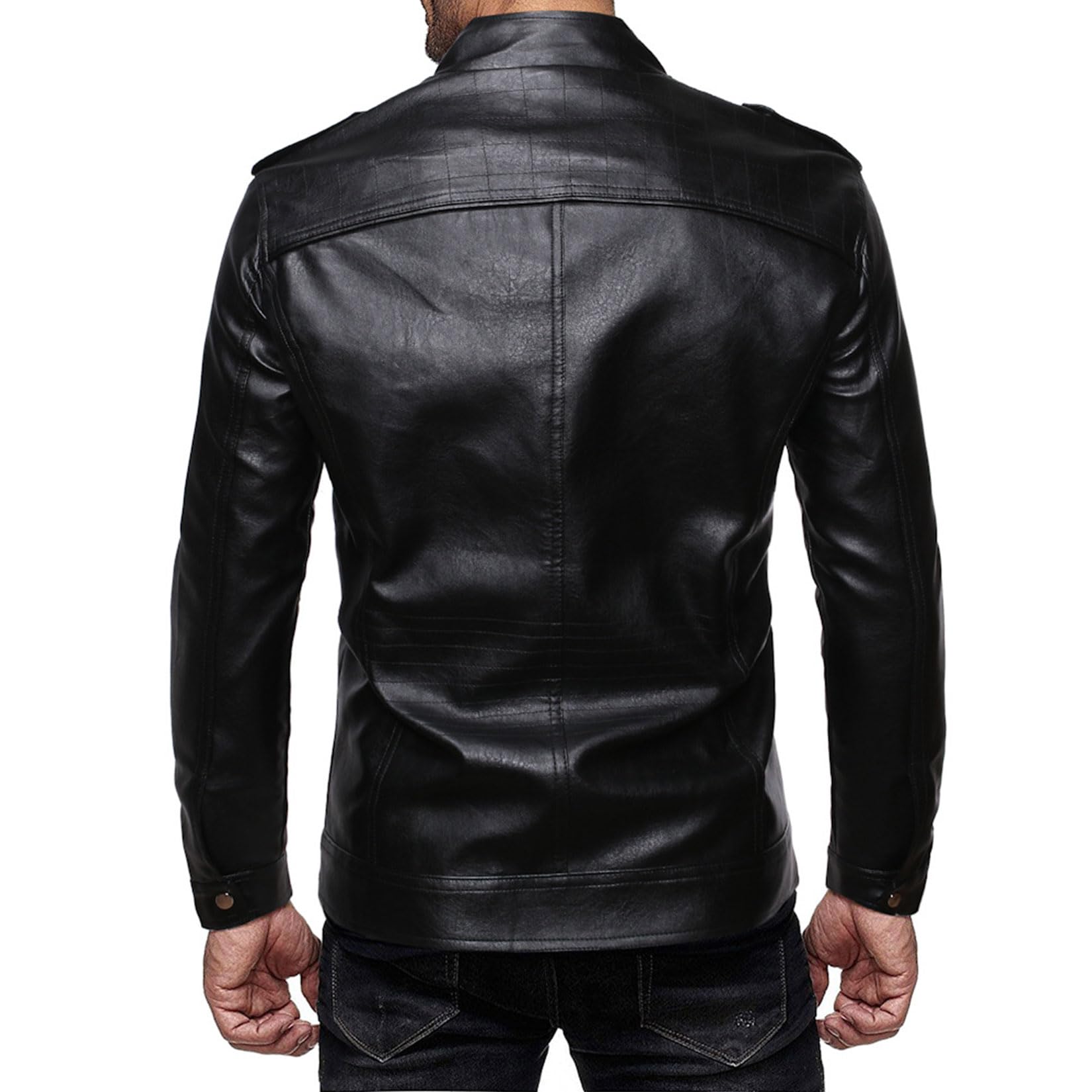 Chaqueta de Cuero sintético para Hombre, Cuello Alto, Chaqueta Cortavientos de Cuero PU para Motocicleta, Chaqueta Estilo Motero Informal Ajustada Inteligente