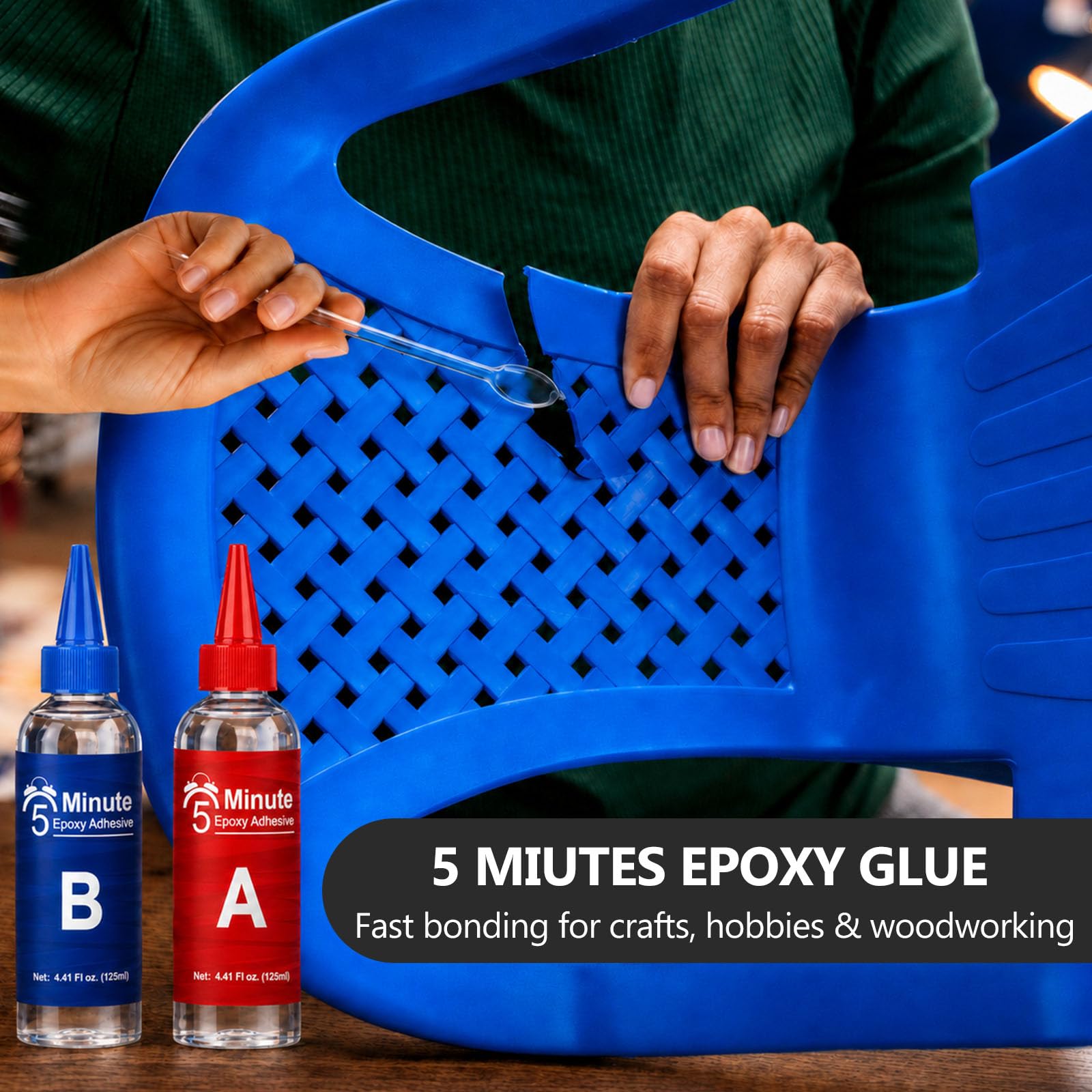 Colla Epossidica Bicomponente, 250 ml Mix 5 Minuti, Trasparente, Adesivo Multiuso Multimateriale, Colla Bicomponente per Plastica, Ceramica, Porcellana, Vetro, Legno