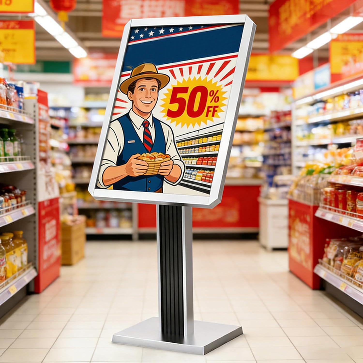 HajMyrdonyx Sign Holder Floor Stand, Heavy-Duty Pedestal poster stand for display, Horizontal/Vertical Adjustable Aluminum Menu Stand with Weighted Base for Restaurant Signs, Malls Grey-60 * 80cm