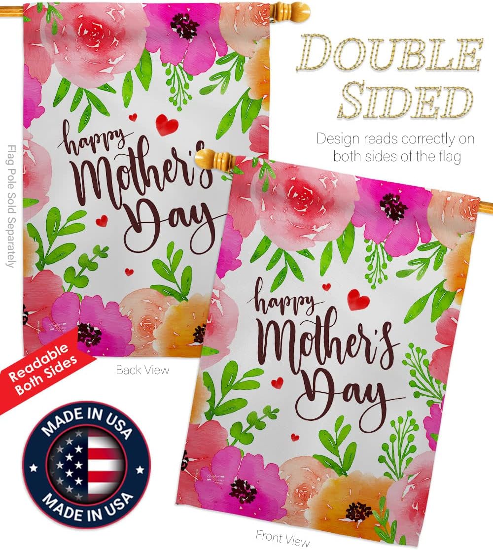 Colorful Happy Mother's Day Garden House Flag - Set Family Mom Mama Grandma Love Flowers Parent Sibling Relatives Grandparent - Decoration Banner Small Yard Gift Double-Sided Made In USA 28 X 40
