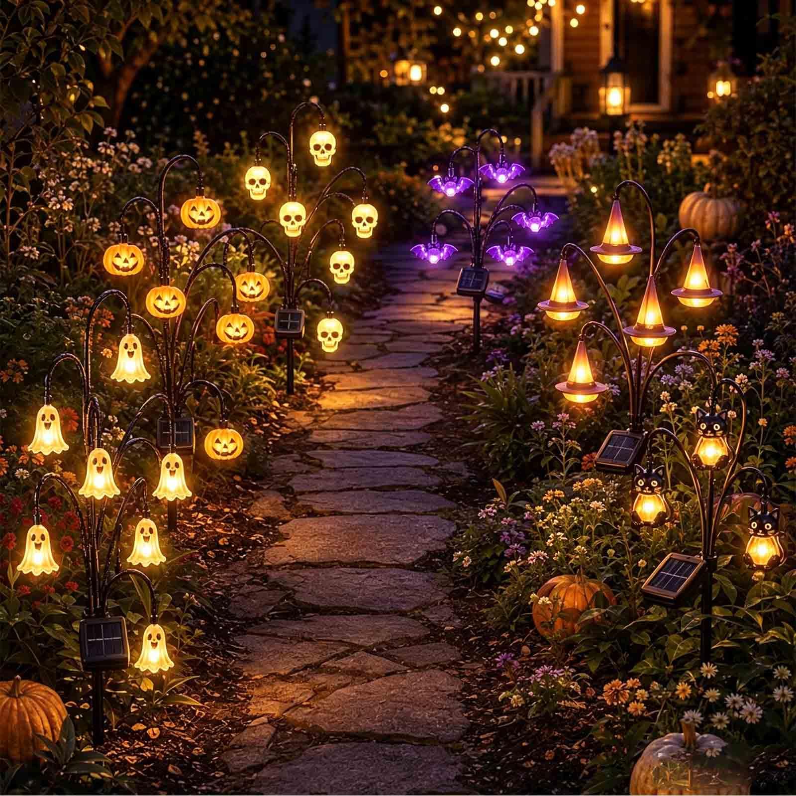 Halloween Solar Tree Stump Light Twinkling Tree Garden Stake Decor，6PC