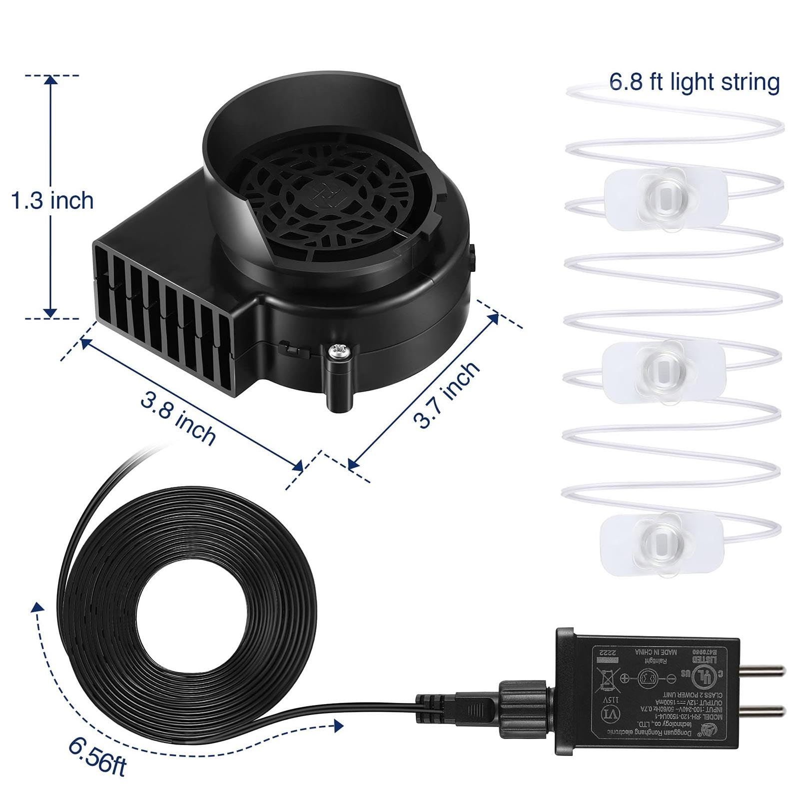Soufflante De Remplacement 12V Pour Décorations Gonflables - 21-24 CFM, Avec Guirlande LED - Pour Jardin, Noël, Fêtes