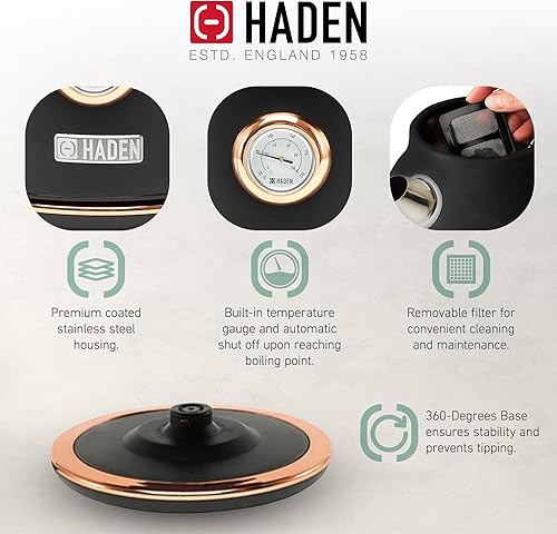 Miniatura 3 de Haden 75070 DORSET - Hervidor eléctrico retro de acero inoxidable de 1.7 litros con apagado automático y protección contra hervido en seco,