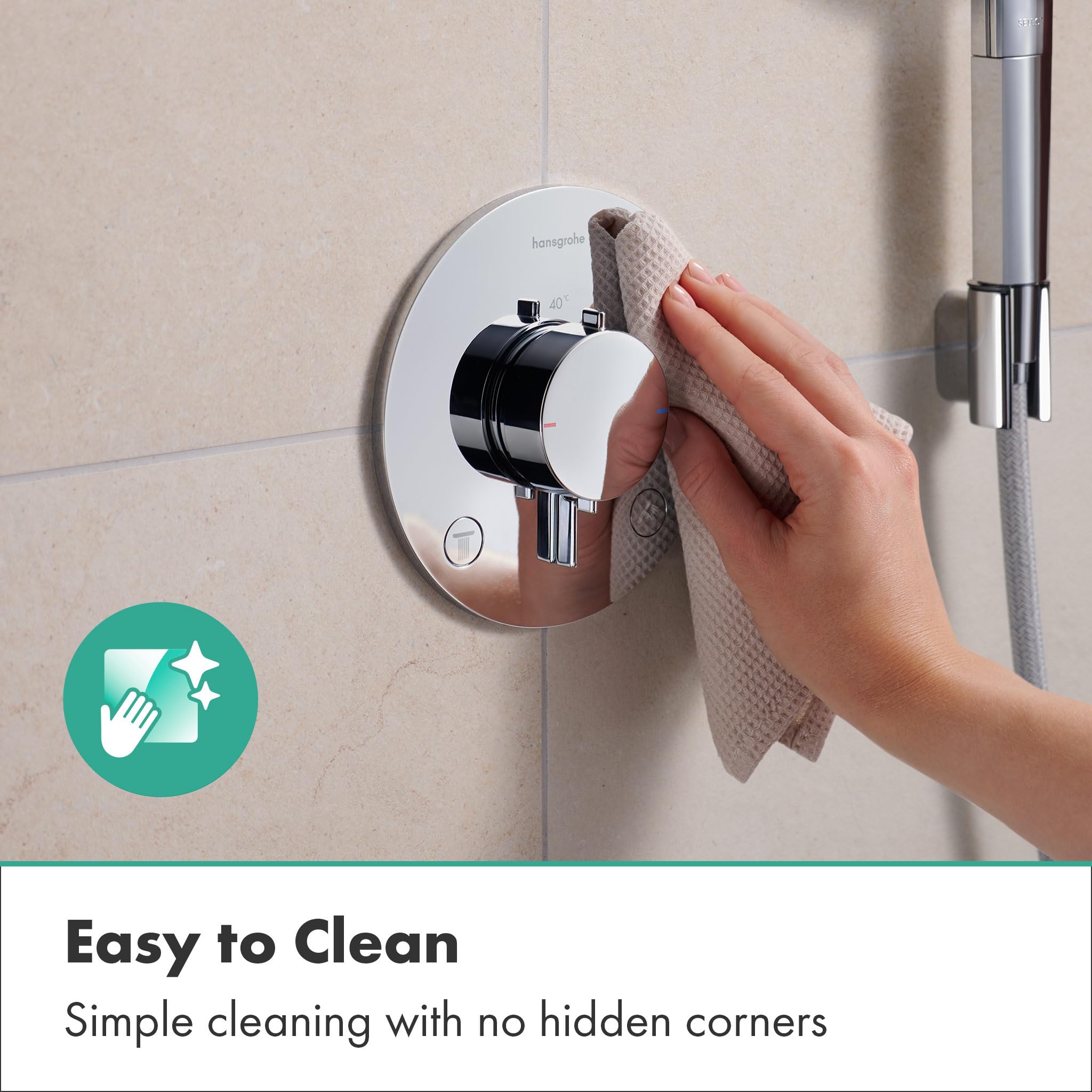 hansgrohe Ecostat Comfort S - Miscelatore termostatico incasso, Rubinetto termostatico con blocco di sicurezza (SafetyStop) a 40° C, Termostato rotondo, 2 utenze, cromo, 33715000