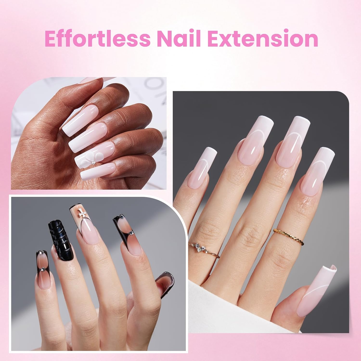 Beetles Tipex Lite Apex Nail Tips, Square Long, 512pcs 16 Sizes,Pre-Building Pre-Etched Acrylic Nail Tips for Flat Nails & Natural Nail Beds