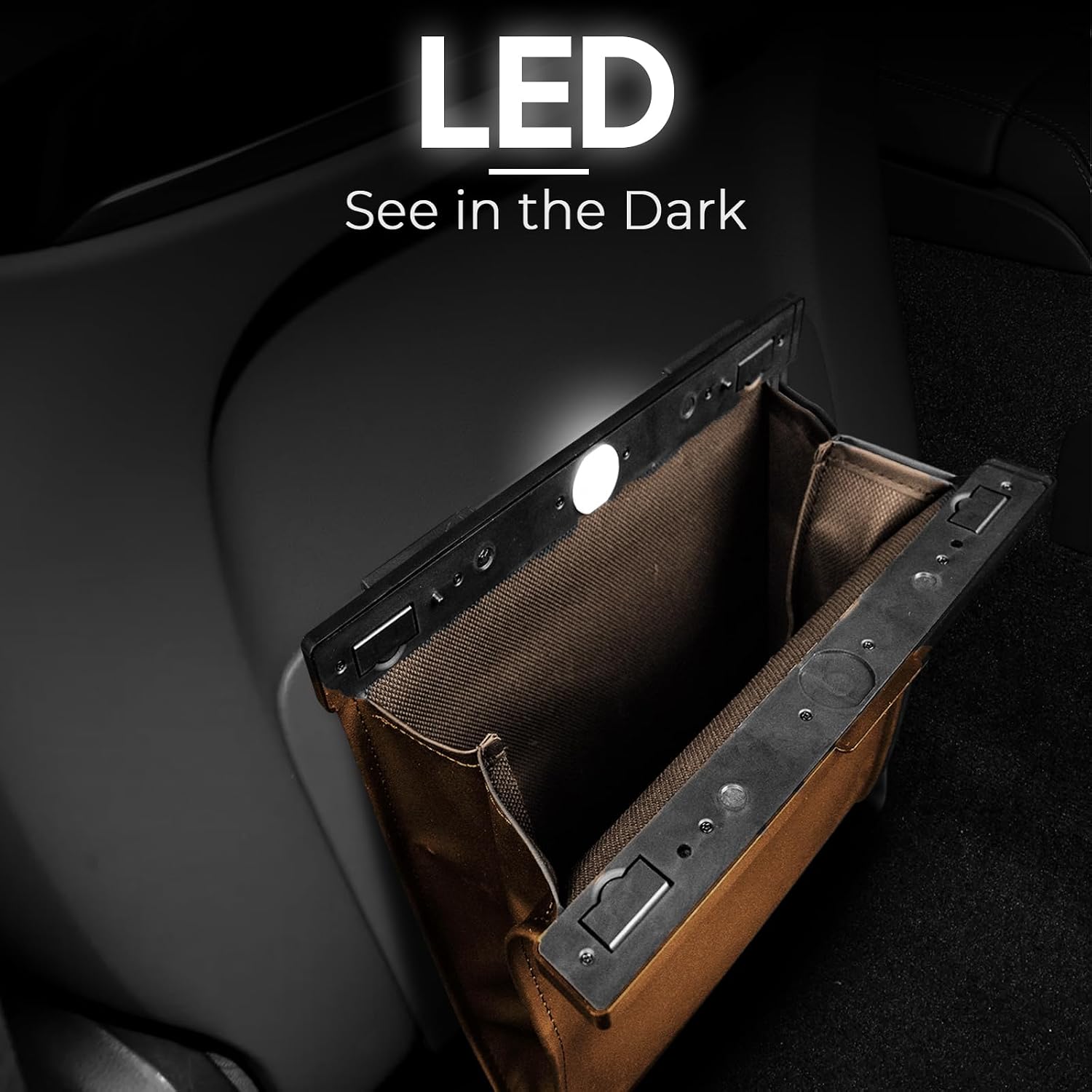 Leather Car Trash Can with Smart LED Light & Magnetic Closure, Leakproof image 4