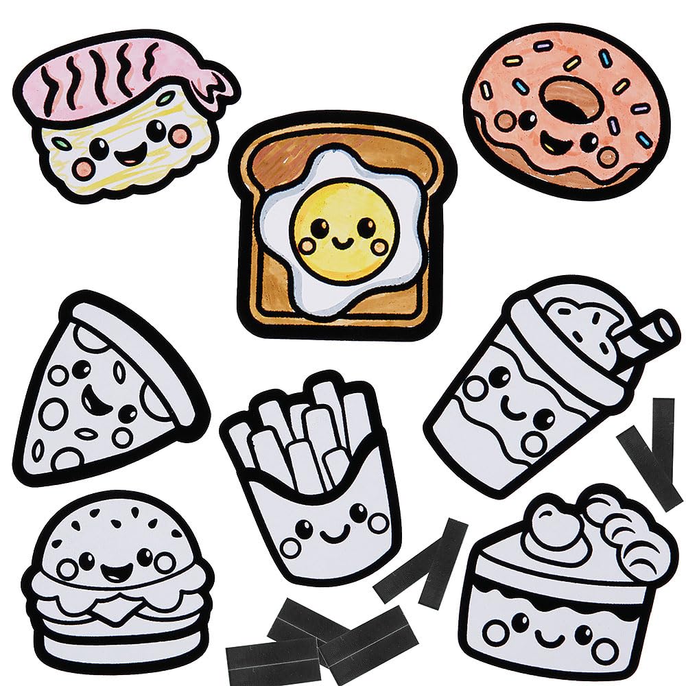 Baker Ross VC140 Food Colour-in Fuzzy Art Magnets - Pack of 15, Velvet Food Fridge Magnet Crafts
