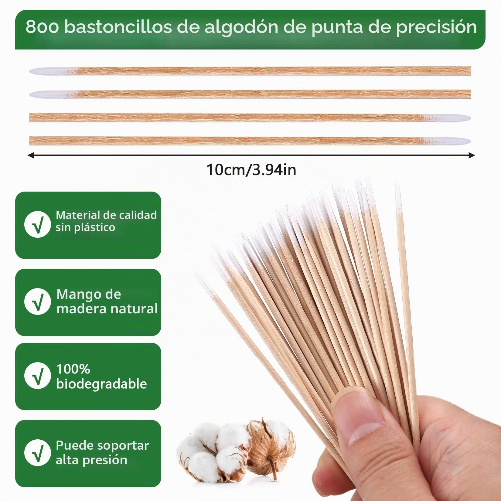 800 bastoncillos de algodón microblading con punta de precisión, palillos de limpieza, bastoncillos de madera, aplicadores para tatuajes, maquillaje, uñas, extensiones de pestañas (10 cm)