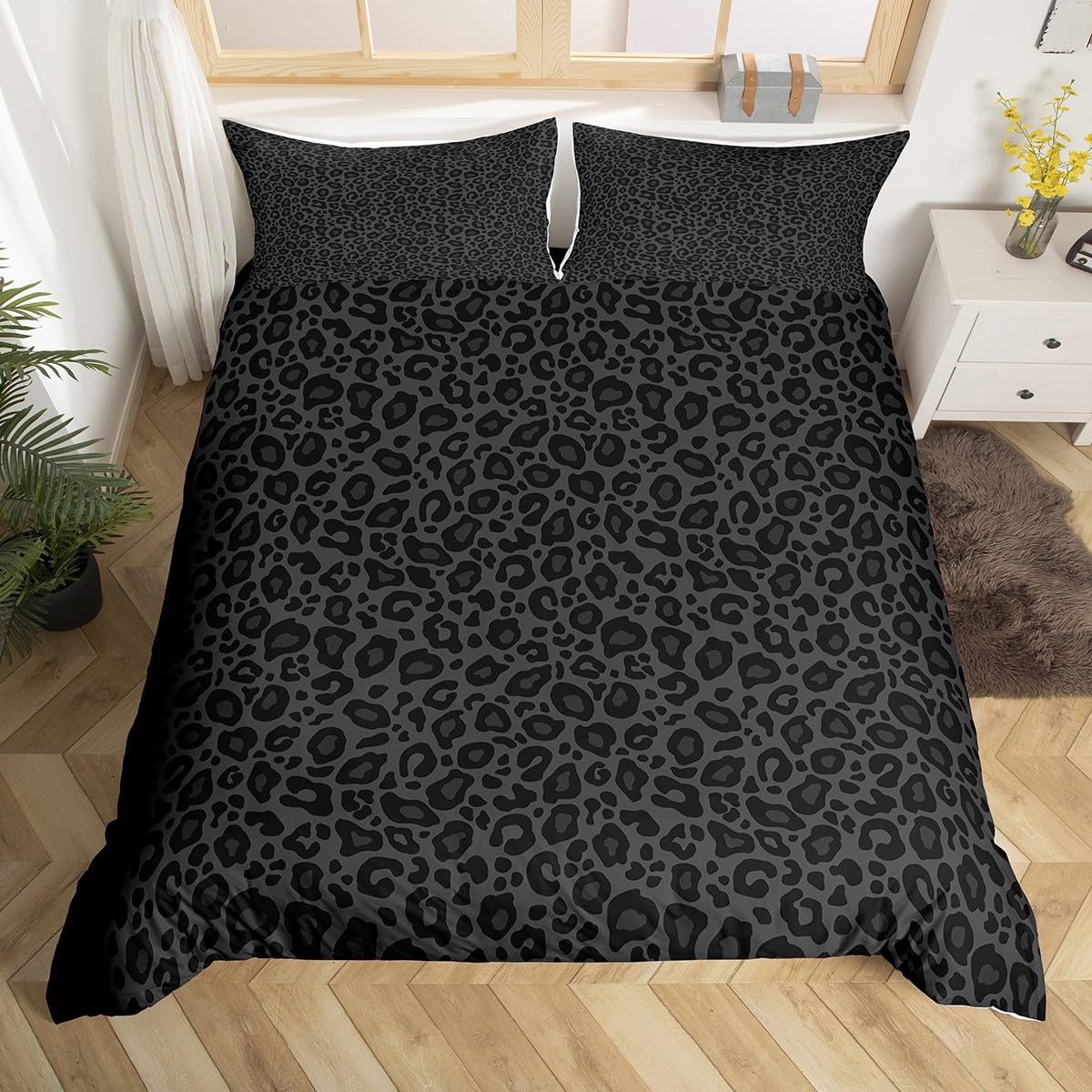 Gray Leopard Print Duvet Cover King Size,African Cheetah Wildlife Comforter Cover for Adults Kids Bedroom Decor,Wild Animal Skin Decorative Bedding Set 2 Pillowcases,No Comforter - Image 2