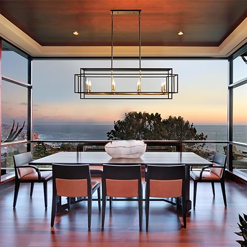Miniatura 5 de WJShome Modern Farmhouse Dining Room Lighting Fixture, Gold 8 Light Kitchen Island Pendant Lighting, Industrial Linear Chandelier, Candle