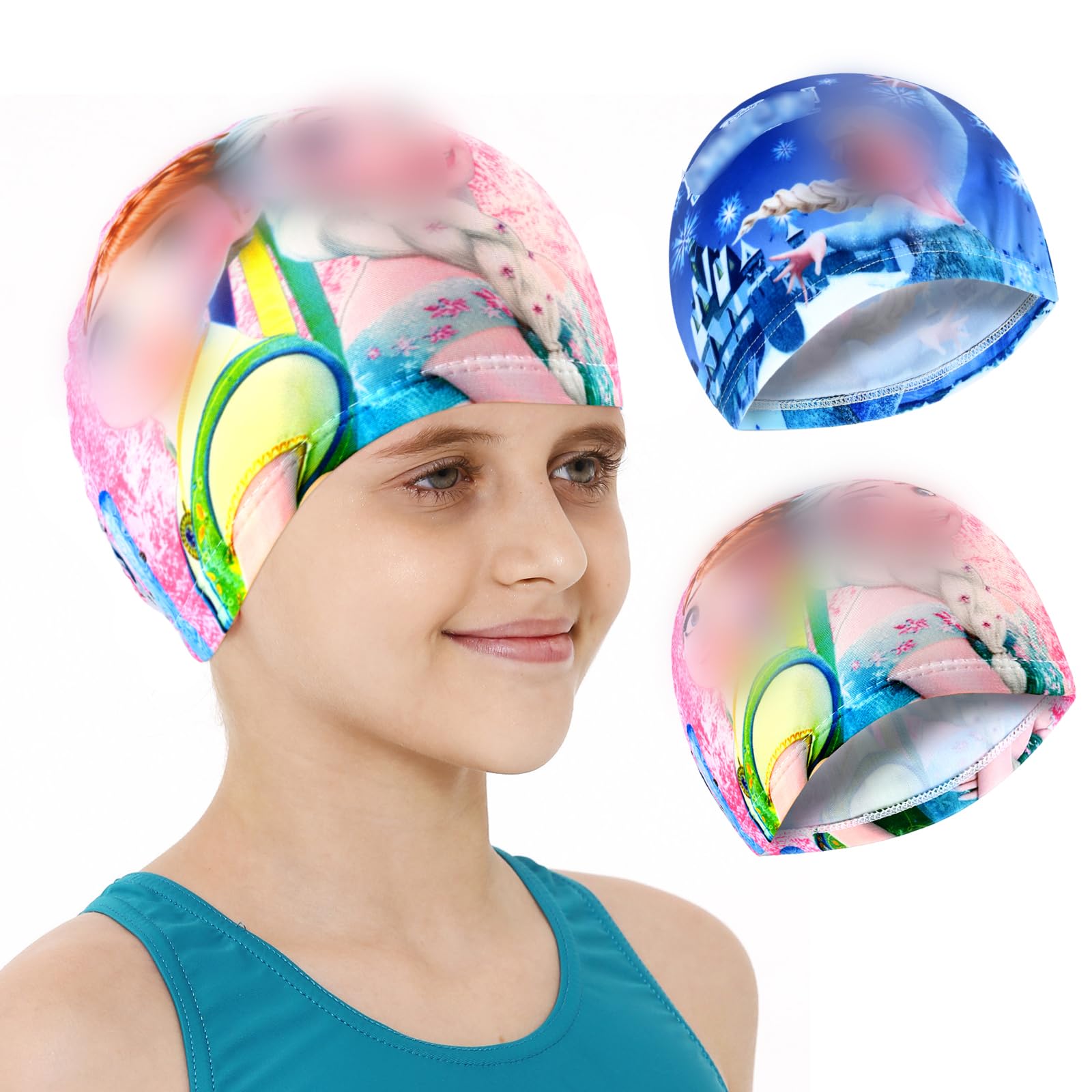 Gorros de Natación para Niños, 2 Piezas Gorro de Natación de Poliéster, Gorro de Natación Niña, Gorro de Natación para Pelo Largo, Gorro Piscina Niña, Elásticos y Cómodos Gorro de Baño para Niñas