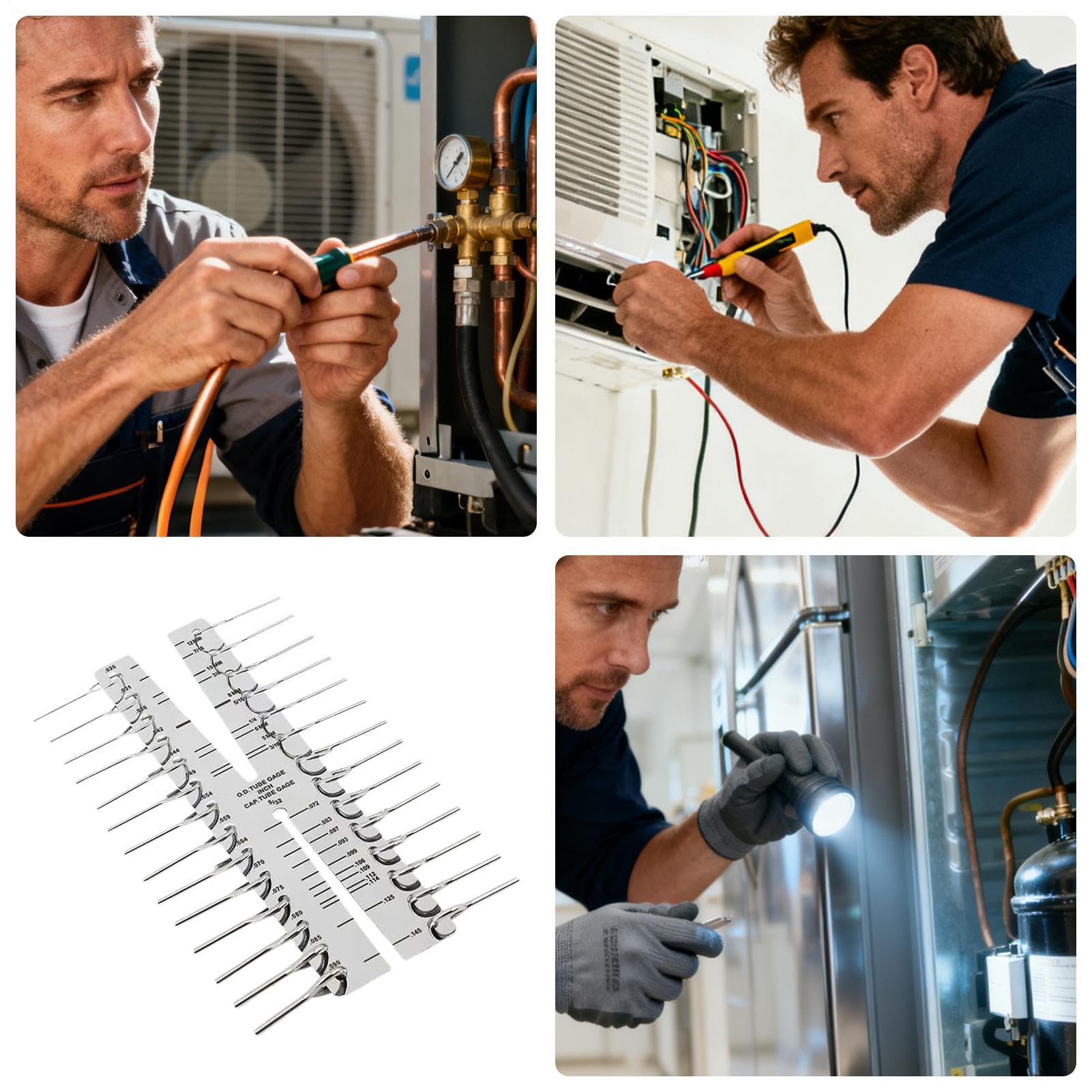 Jauge De Tube Capillaire,Appareil De Mesure En Acier Inoxydable - Règle Diamètres Int Ext Tuyaux | Pour HVAC Réfrigération Machines Industrielles Technicien Ingénieur