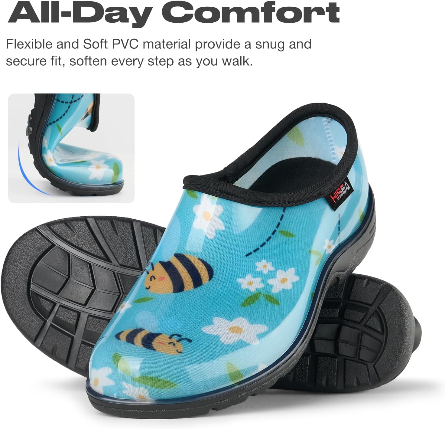 HISEA Waterproof Garden Shoe for Women Outdoor Slip-On Garden Clogs Rubber Rain Boots Short Ankle Booties Rain Shoes with Comfort Insole - Image 5