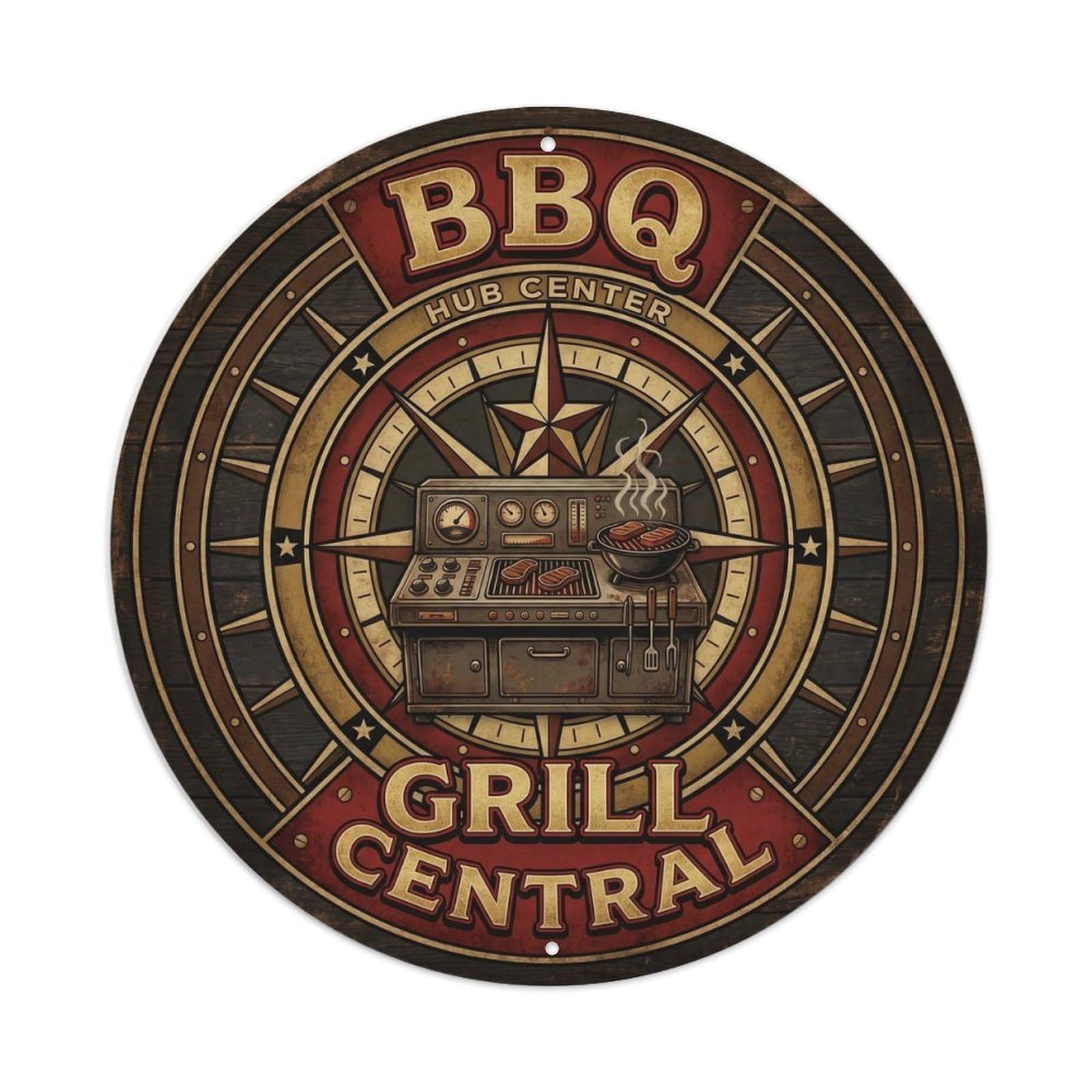 BBQ Grill Central Metal Tin Sign