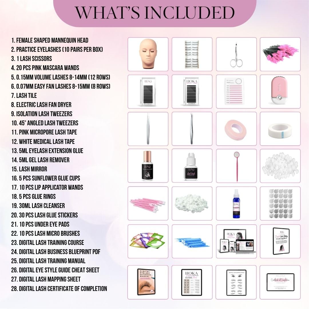 Hoka Lash Eyelash Extension Kit & Training Course and Certification Professional Lash Extension Kit for Beginners Includes Practice Mannequin Head Lash Trays Glue Tweezers Fan & More product thumbnail 3