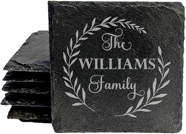 Set de 5 posavasos elegantes con monograma hechos a mano – Cuadrados – Hechos en Oregón | Decora tu mesa con 5 posavasos elegantes personalizados, grabados en Oregón para un estilo duradero.