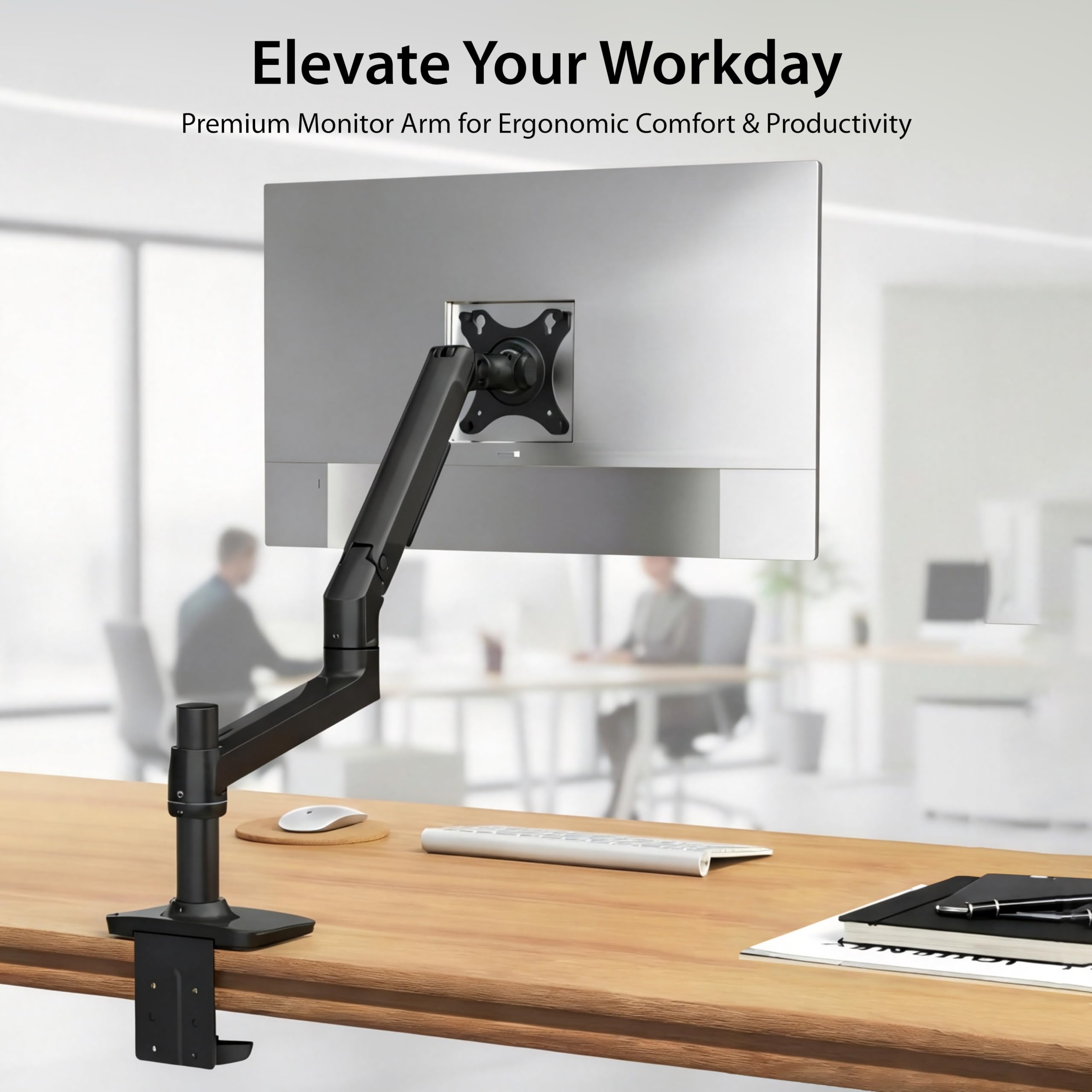 Ergounion Braccio singolo per monitor da scrivania, supporta schermi fino a 40 pollici e 11,3 kg, completamente regolabile, supporto per monitor Vesa con morsetto a C e base con passacavo, in