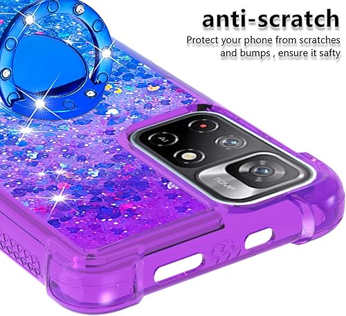 Miniatura 4 de CCSmall Funda transparente para Xiaomi Redmi Note 11 4G con atril de anillo arena movediza degradado brillante con purpurina líquida flotante para