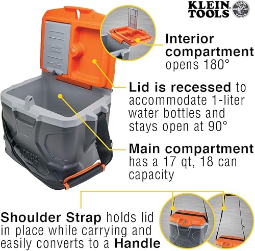 Miniatura 4 de Klein Tools 55600 Work Cooler 17-Quart Lunch Box Holds 18 Cans Keeps Cool 30 Hours Seats 300 Lb Tradesman Pro Tough Box